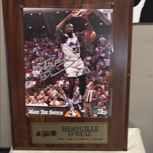 NBA Brown and Gold Basketball Picture Frame Signed Shaquille O’Neal plaque
